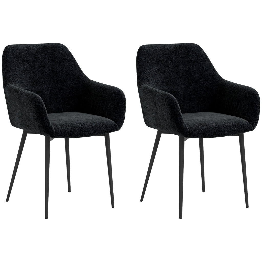 Conjunto 2 Cadeiras para Sala de Jantar Modernas com Braços Assento Estofado e Pernas de Aço 54x57x80 cm Preto — foto 1