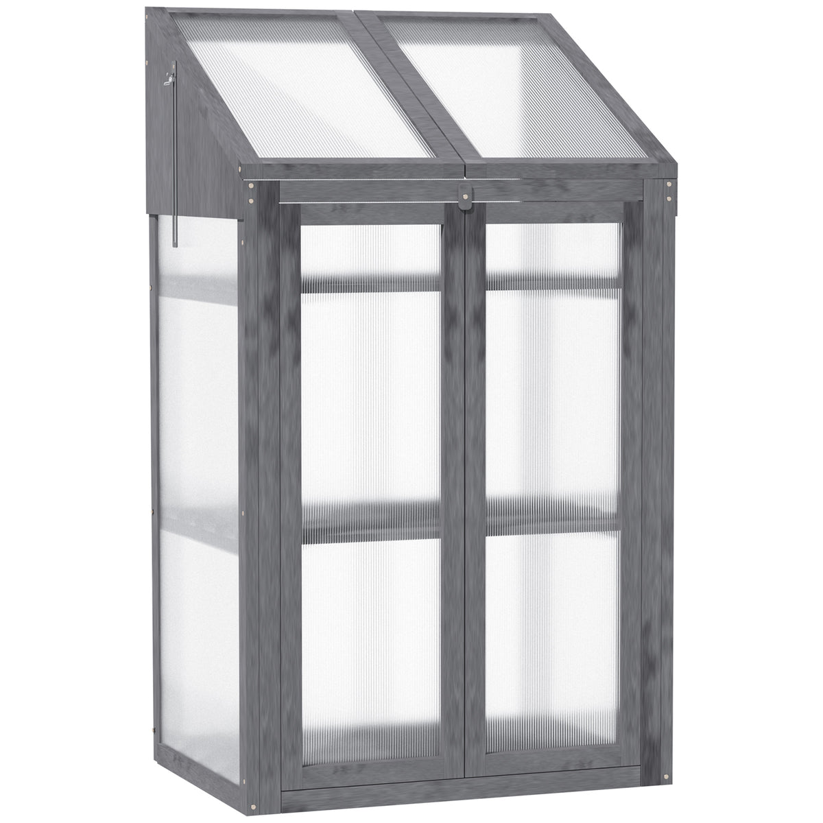 Mini estufa, pequena estufa com estrutura de madeira, janela e porta dupla, 3 prateleiras, 70L x 50B x 120H cm, Cinza — foto 1