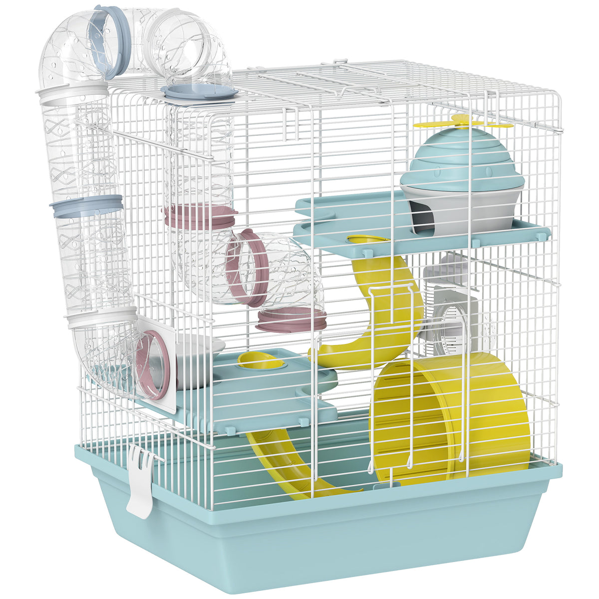 Gaiola para Hamster Gaiola de Roedor de 3 Níveis com Roda de Exercício Túnel de Jogo Comedouro Casinha 34,5x27,5x41 cm Azul — foto 1