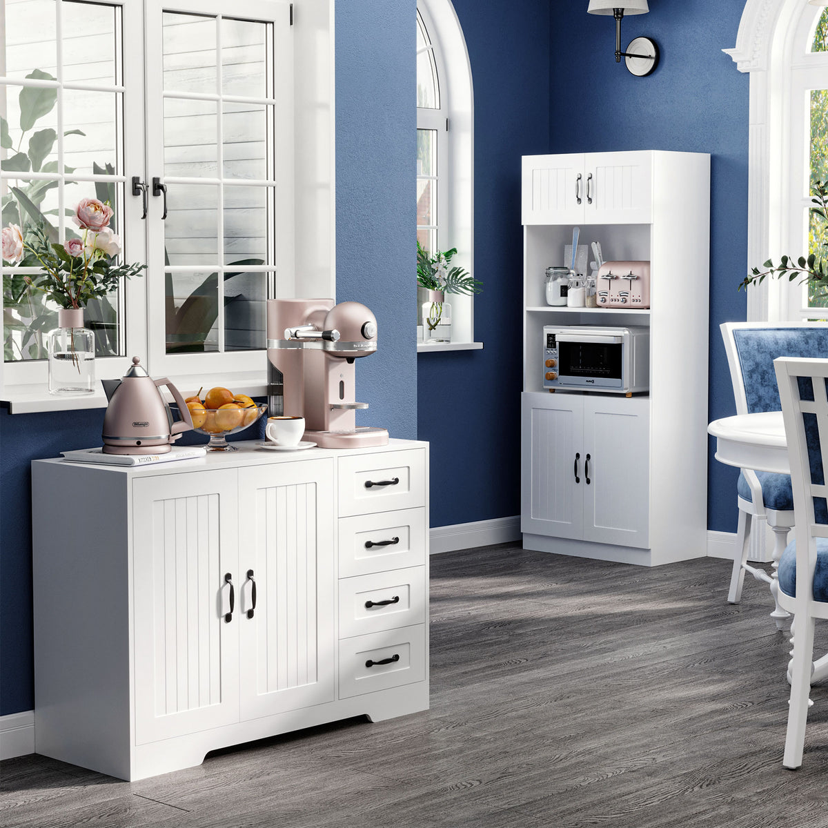Aparador, Cômoda, Buffet, estilo moderno, 4 gavetas, 1 armário, 105 cm x 40 cm x 76 cm, Branco — imagem 3