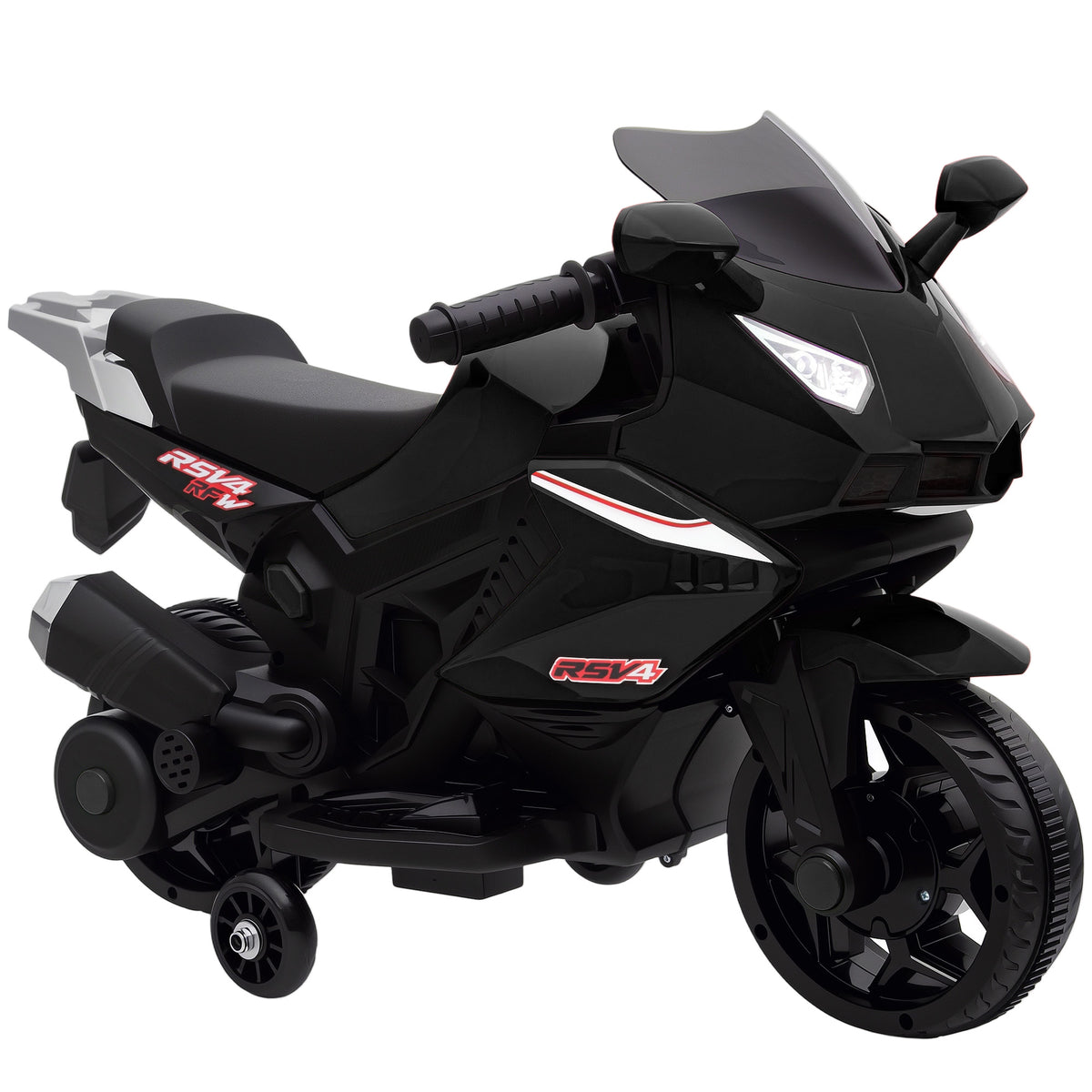 Moto Elétrica para Crianças Moto a Bateria 6 V com Efeitos Luminosos e Sonoros Rodas de Treino 75x36x49cm Preto — foto 1
