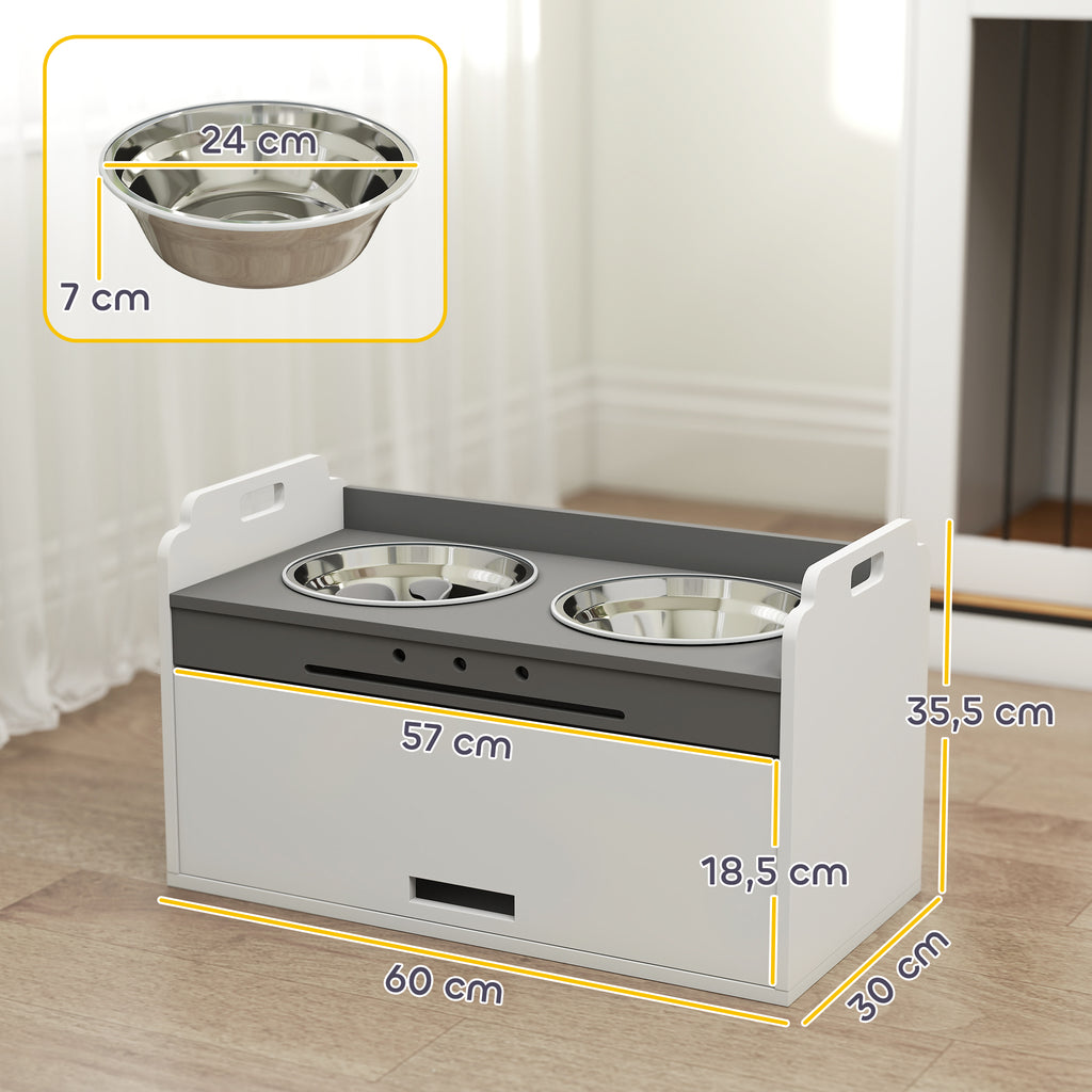 Comedouro Elevado para Cães com Armário de Armazenamento 2 Tigelas com Anéis Antiderrapantes 60x30x35,5cm Branco — foto 2