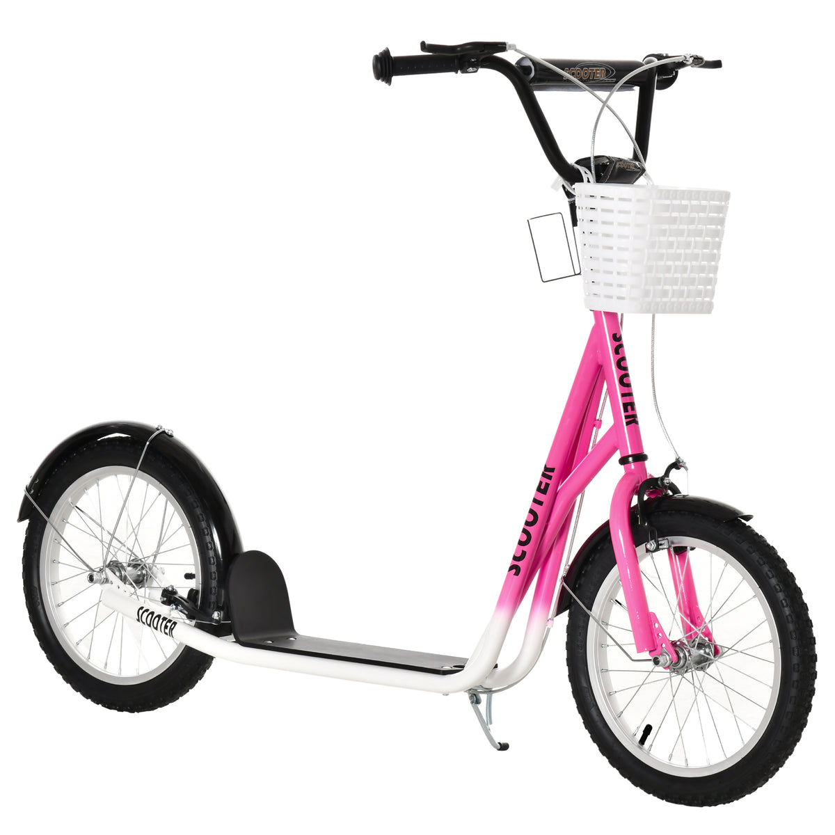 Patinete Infantil Tretroller com Freio Incl. Cesto Ajustável em Altura para Crianças de 5-12 Anos Branco Rosa — foto 1