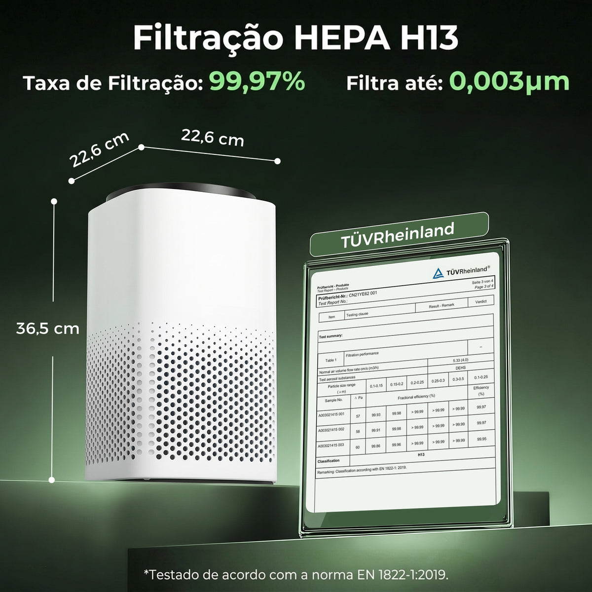 Purificador de Ar com Filtro HEPA até 27 m², Controlo por App e Voz, Silencioso, Temporizador, Branco — foto 2