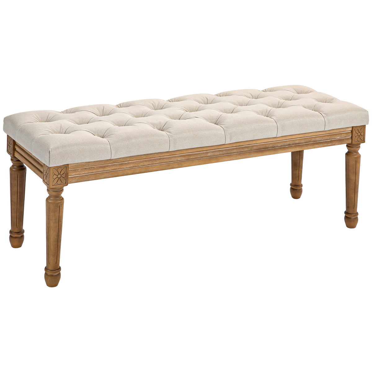 Banco estofado com capitonê, banco de cama, design vintage, 120x41x48cm, creme — foto 1