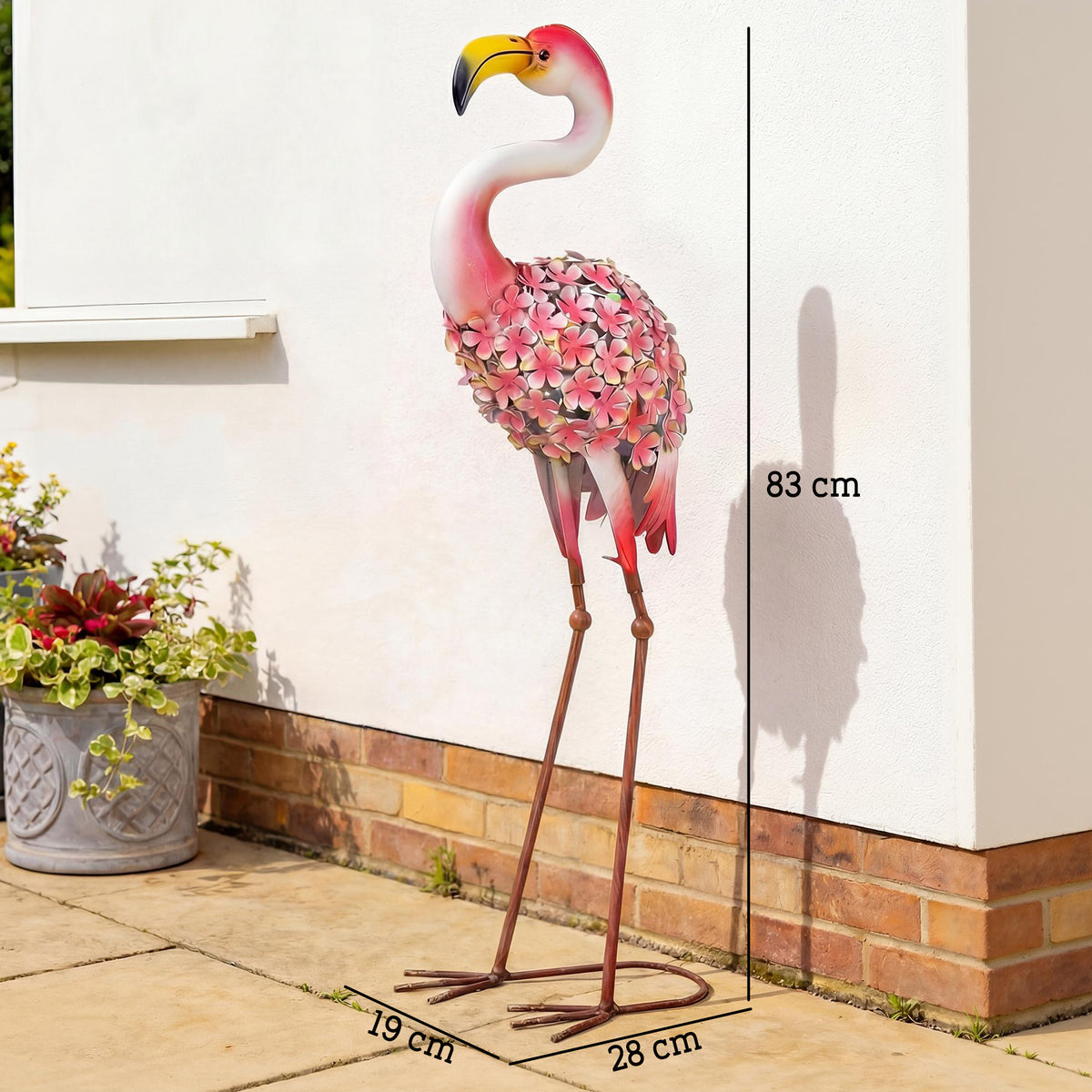 Estátua de Jardim Flamingo Rosa Escultura de Pássaro em Metal com Penas Florais 28x19x83 cm Vermelho — foto 2