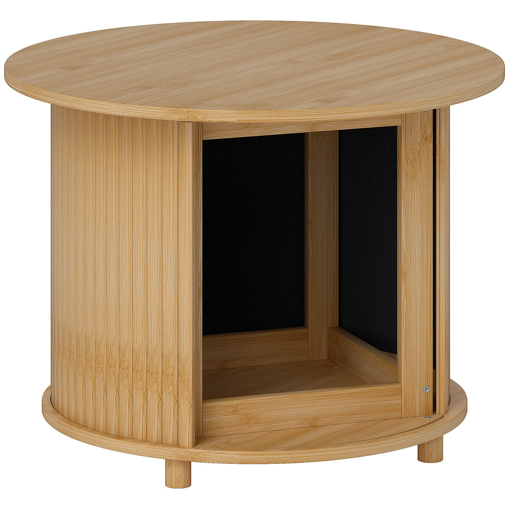 Mesa de Centro Redonda Mesa de Sala em Bambu com Armazenamento Oculto e Porta deslizante Ø 60x45 cm Madeira Natural — foto 1