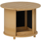 Mesa de Centro Redonda Mesa de Sala em Bambu com Armazenamento Oculto e Porta deslizante Ø 60x45 cm Madeira Natural — foto 1