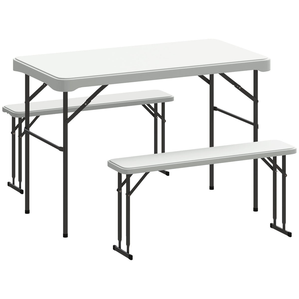 Conjunto Mesa Dobrável e Bancos de Piquenique 113 cm com Alças de Transporte Mesa e Banco Dobráveis Cinza Claro — foto 1