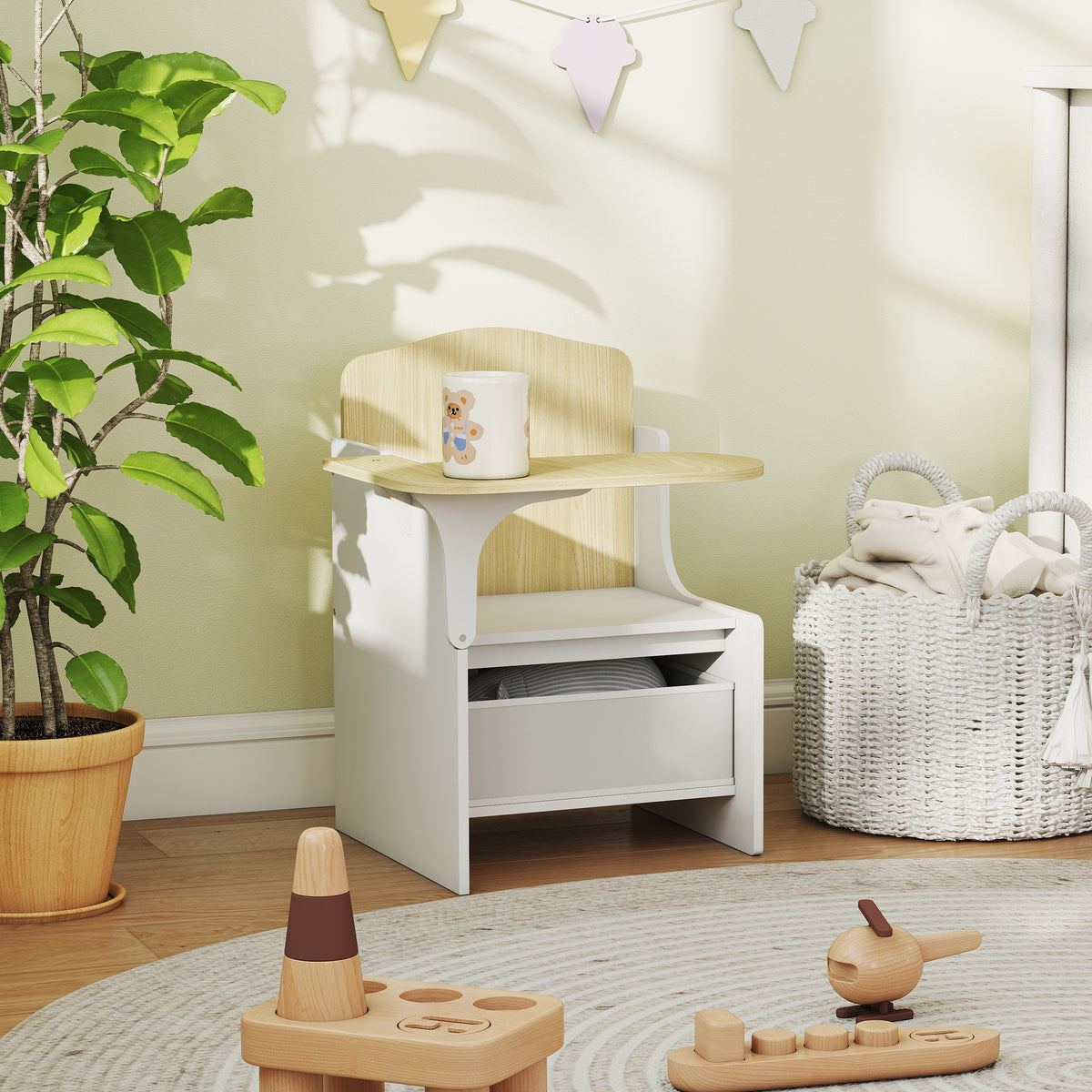 Mesa e Cadeira para Crianças com Cesto de Arrumação Conjunto de Mesa de Atividades 2 em 1 para Desenho Leitura e Brincadeiras Branco — imagem 6