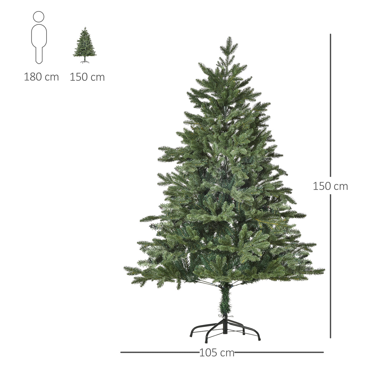 Árvore de Natal Artificial 150 cm, pinheiro artificial com 444 pontas, 3 formatos de folhas, retardante de chamas, com suporte metálico para interior — foto 2