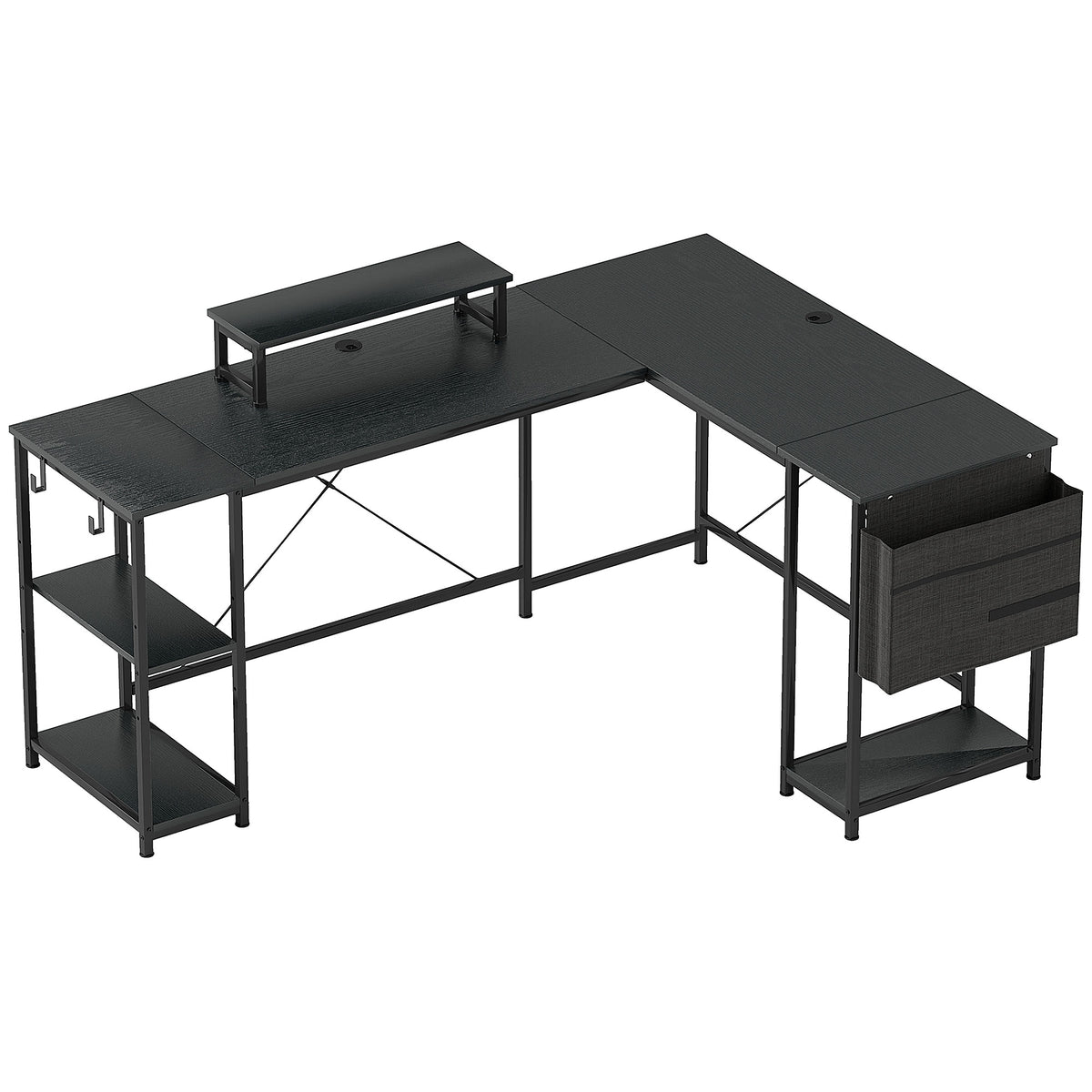 Mesa de Canto Modular Reversível 168-240 cm Estilo Industrial Prateleira Regulável Bolsa de Arrumação Suporte para Monitor — foto 1