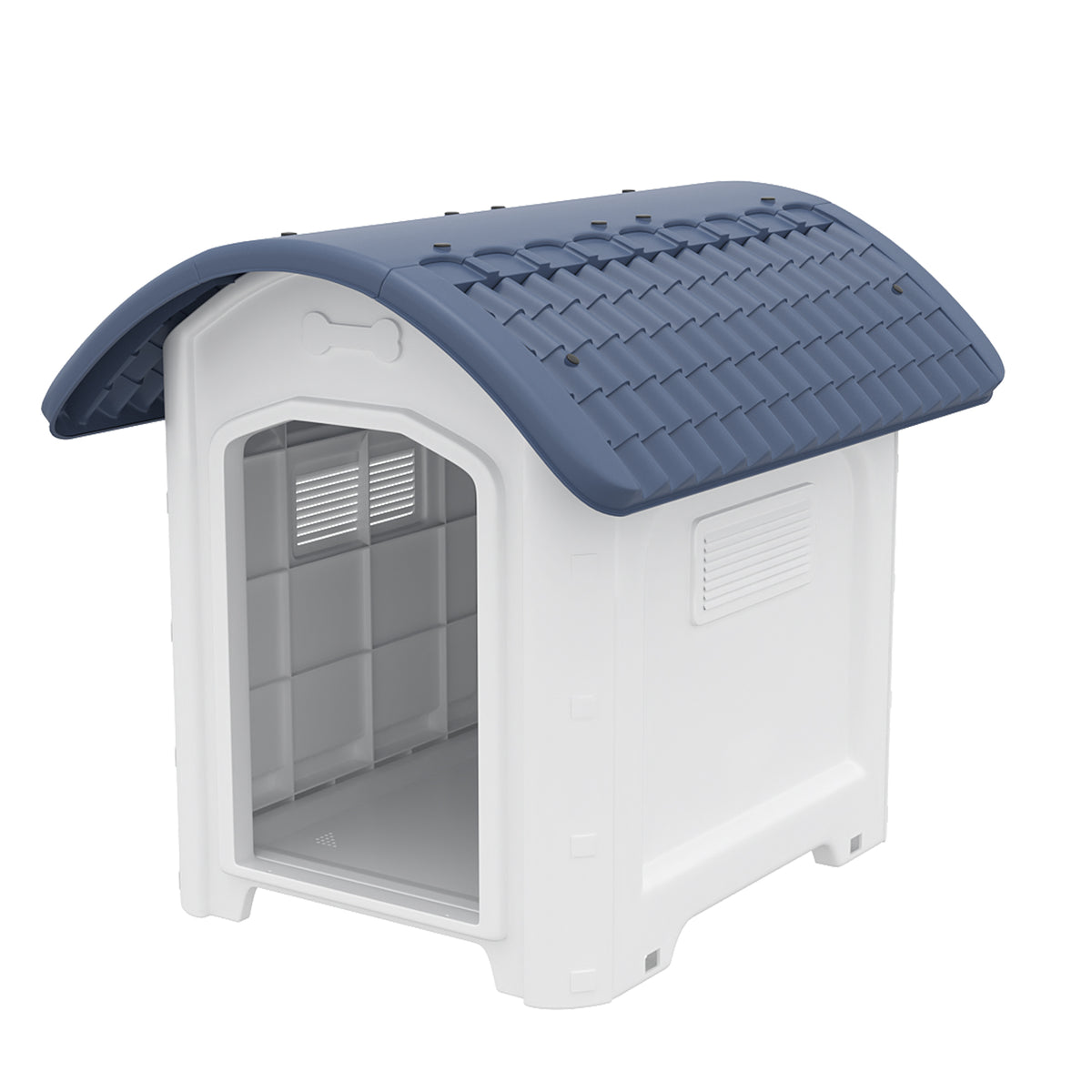 Casota para Cão Exterior Casa para Cão em Plástico com Piso Elevado e Removível Teto Impermeável Cinza — foto 1