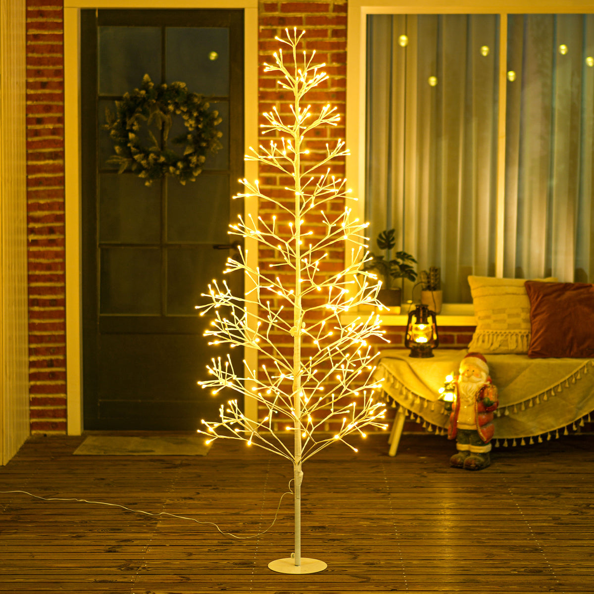 Árvore de Natal Artificial 180 cm com 384 Luzes LED Branco-Quente Ramos Flexíveis Base de Aço Branco — imagem 10