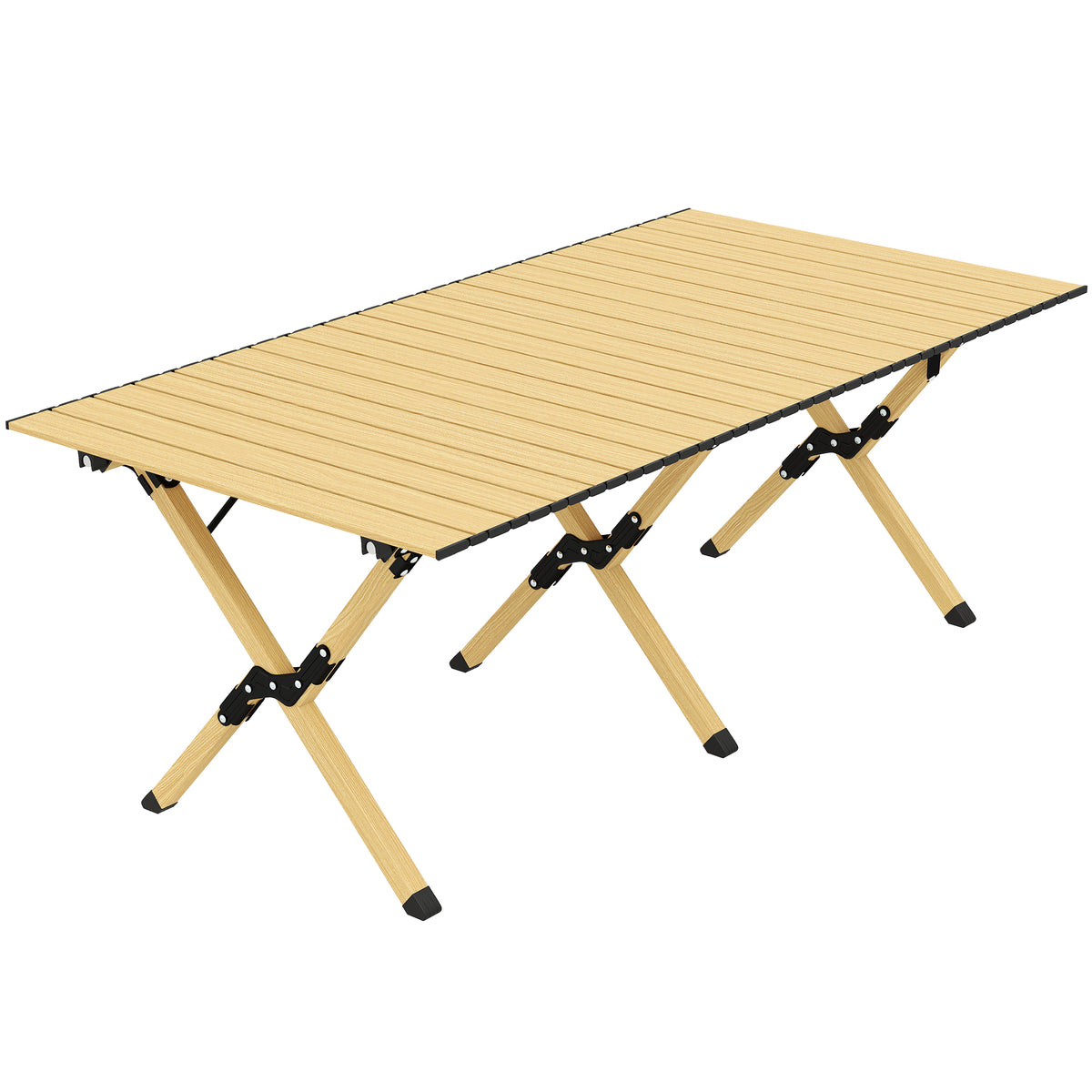 Mesa de Campismo 117x60 cm Mesa Dobrável em Alumínio com Tampo Enrolável Aparência de Madeira Bolsa de Transporte à Prova D'água — foto 1