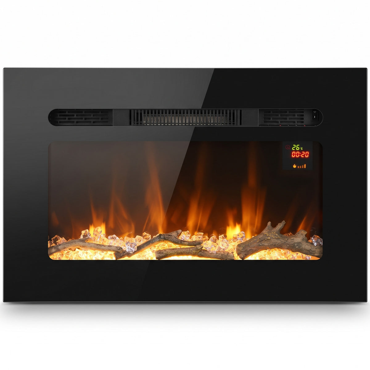 Lareira Elétrica 60 cm Embutida ou de Parede 1800 W Temporizador 24 Horas Chama Regulável Cristais — foto 1
