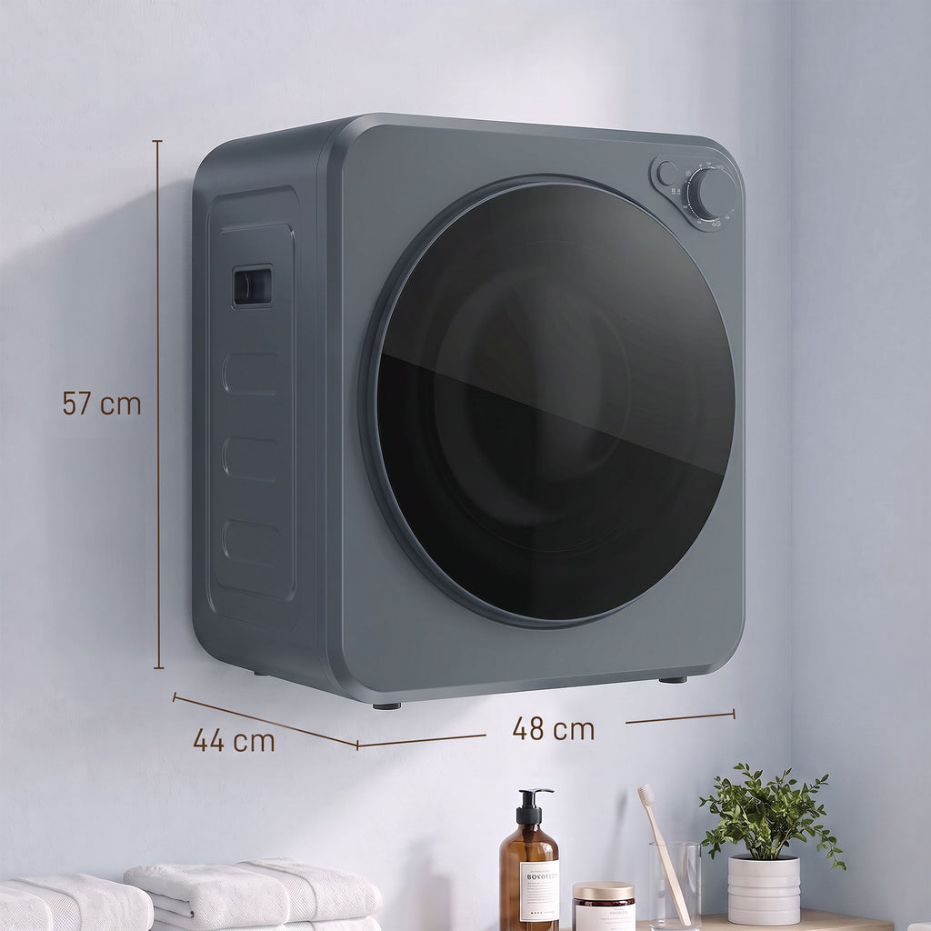 Mini Secadora de Roupas 4 kg com 5 Programas até 60 ℃ 800 W/400 W Secadora de Exaustão com Tambor em Aço Inox Cinza — foto 2