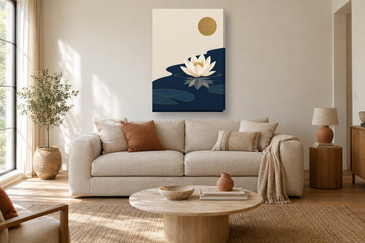 Flor de lótus · Minimalista · Quadro zen — zen-flor-de-lotus-minimal_ver_70x100_sala