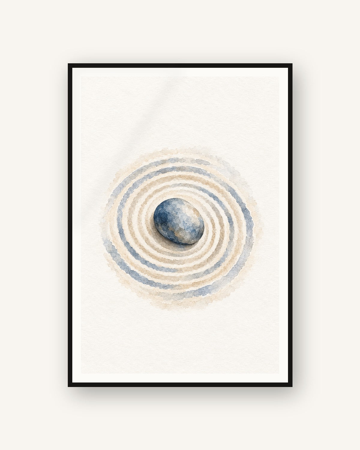 Jardim de areia · Aguarela · Quadro zen — acabamento:poster_emoldurado_preto