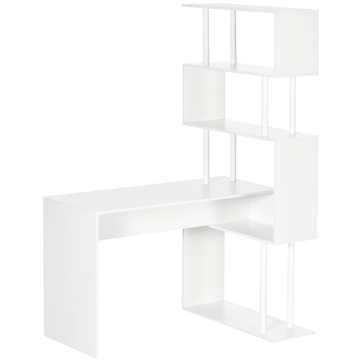 Secretária de Canto Secretária de Computador em Forma de L com Prateleiras de 4 Níveis em Madeira 120x80x176 cm Branco — foto 1