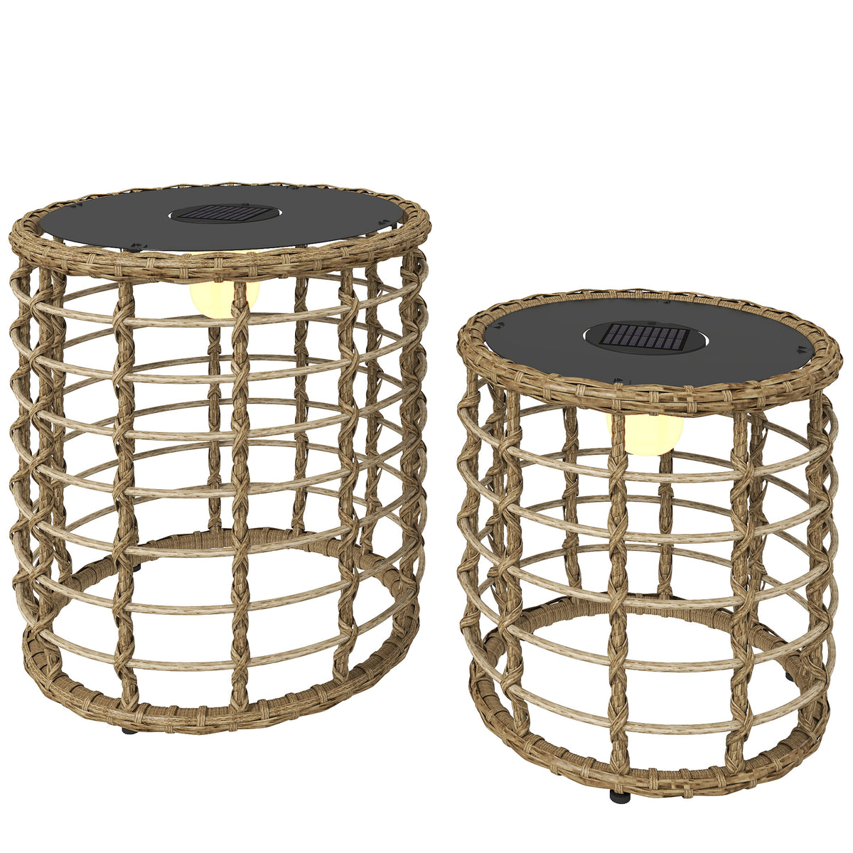 Lâmpada de Chão Solar Conjunto 2 Peças Lâmpadas Solares em Rattan com Sensor de Luz LED Estilo Boho IP44 — foto 1