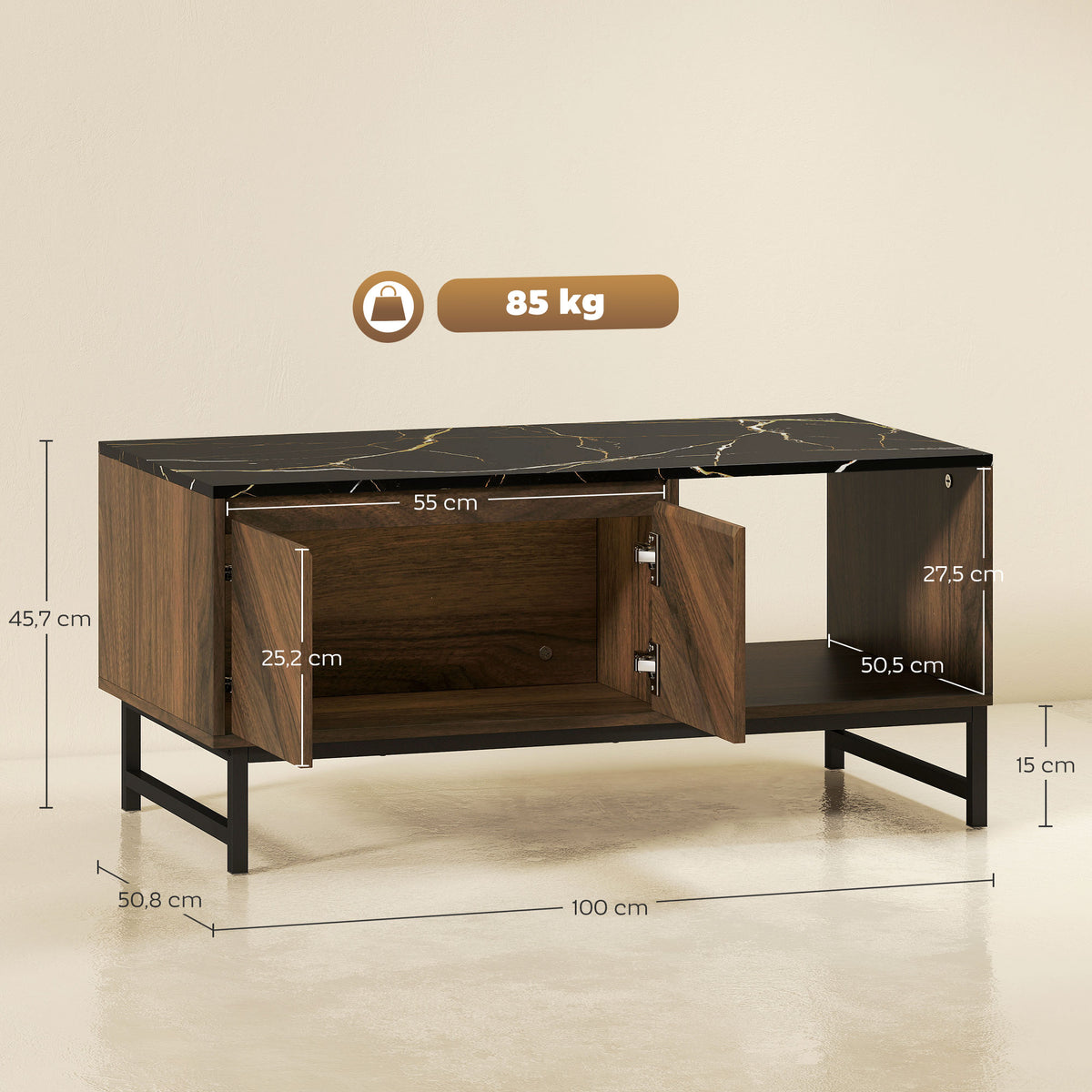 Mesa de Centro com Tampo Efeito Mármore e 2 Casas 100x50,8x45,7 cm Cor Nogueira — foto 2