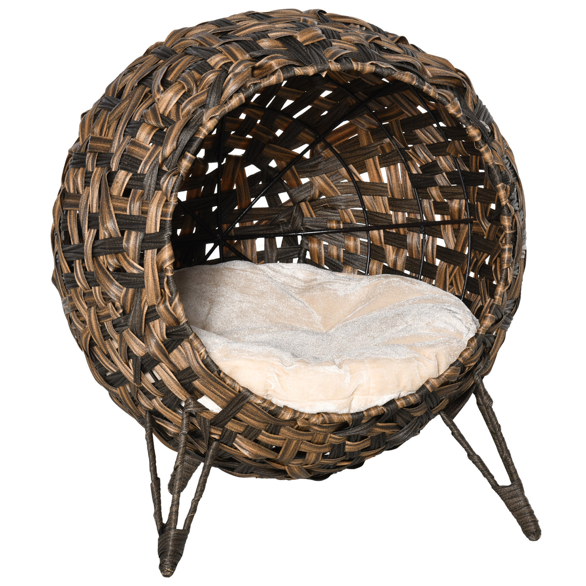Casa de Rattan para Gatos com Almofada Cama para Gato Toca Elevada Castanho Ø52 x 58 cm — foto 1